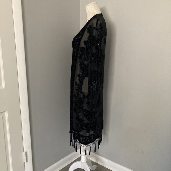 Aris A Vintage 90s Silk Burn out velvet kimono beaded tassel whimsigoth One Size - Picture 5 of 16